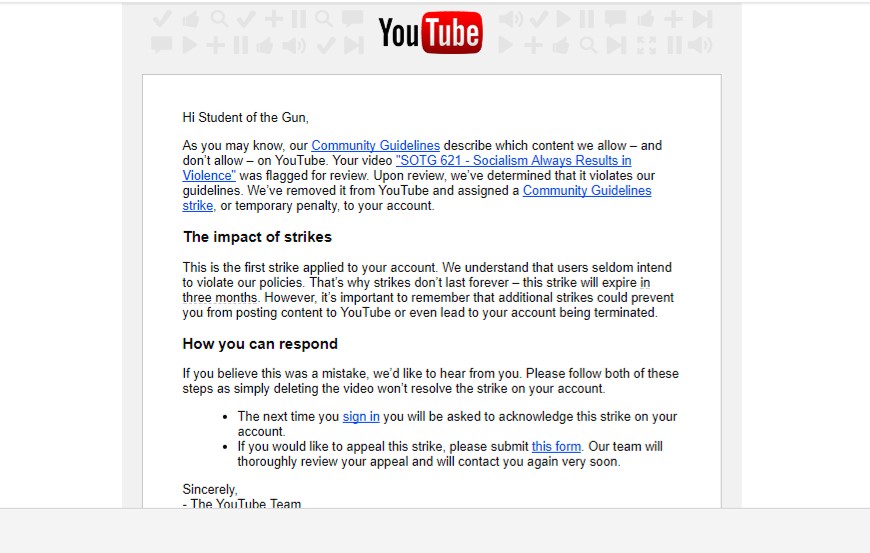 YouTube Censored Student of the Gun Radio Episode from Supposedly Violating “Community Guidelines” 